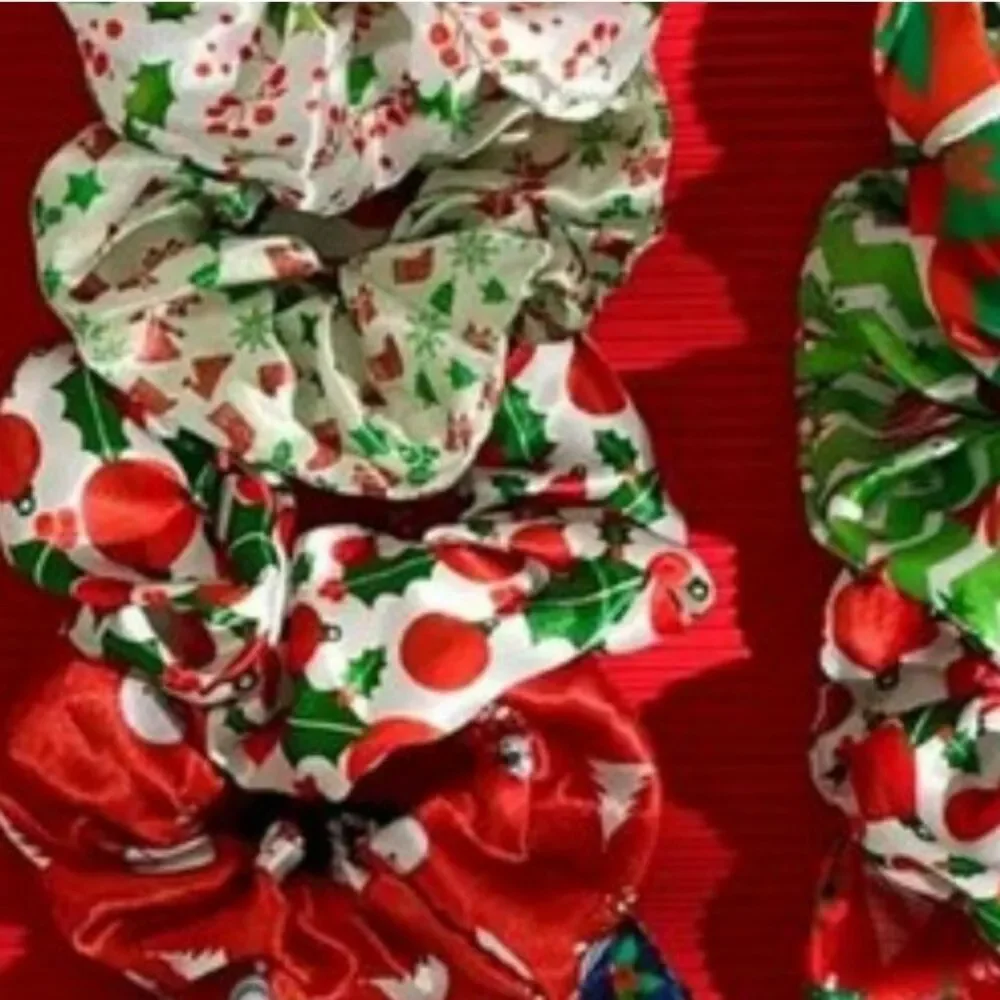 Christmas Hair Scrunchies Random 7 Festive Prints Colorful Patterns OS New